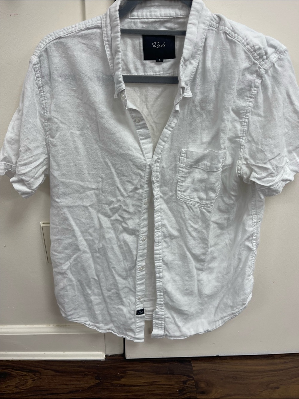 Rails Men's White Linen Blend Short Sleeve Button Down Shirt Size L Carson